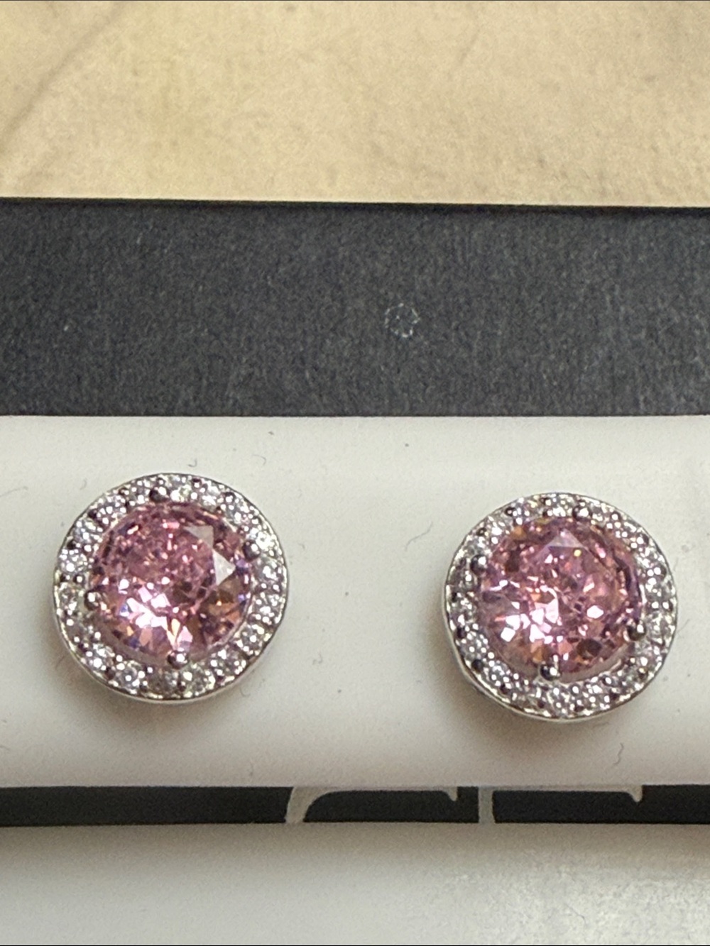 GRA CERTIFIED MOISSANITE DIAMOND & Pink Gemstone Halo Stud Earrings NEW GORGEOUS